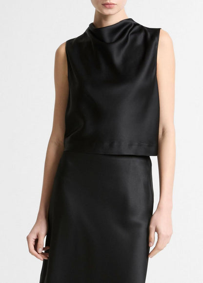 Vince Satin Cropped Cowl-Neck Top - Tank Tops