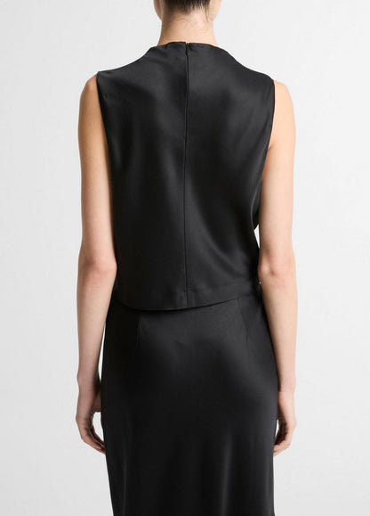 Vince Satin Cropped Cowl-Neck Top - Tank Tops