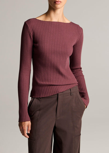 Vince Ribbed Cotton-Blend Slash-Neck Long-Sleeve Top - Long Sleeve