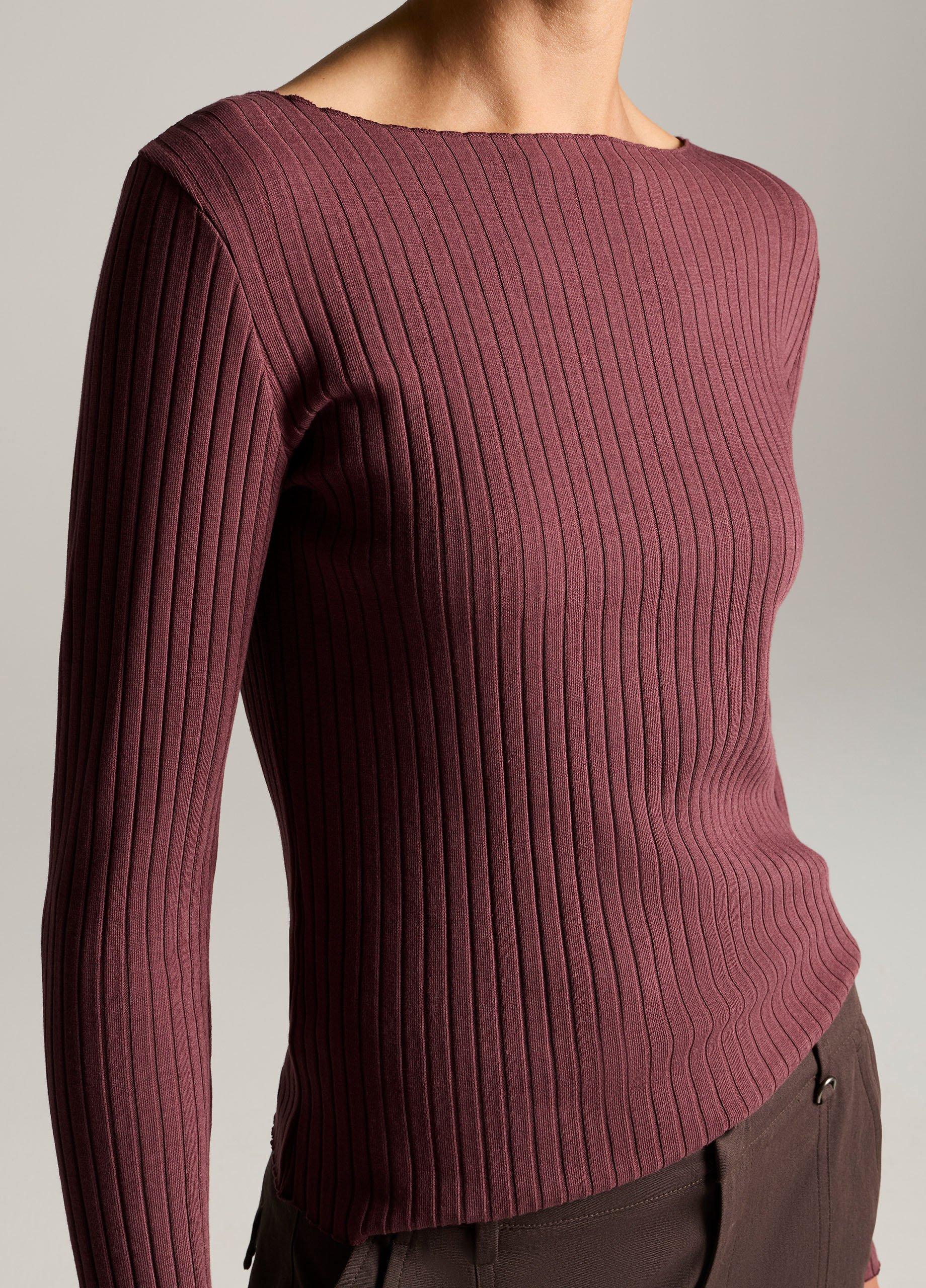 Vince Ribbed Cotton-Blend Slash-Neck Long-Sleeve Top - Long Sleeve