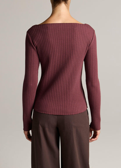 Vince Ribbed Cotton-Blend Slash-Neck Long-Sleeve Top - Long Sleeve
