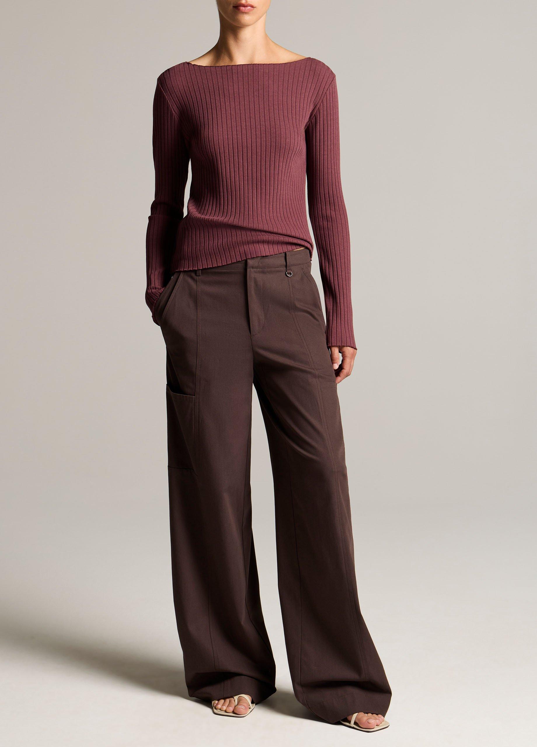 Vince Ribbed Cotton-Blend Slash-Neck Long-Sleeve Top - Long Sleeve
