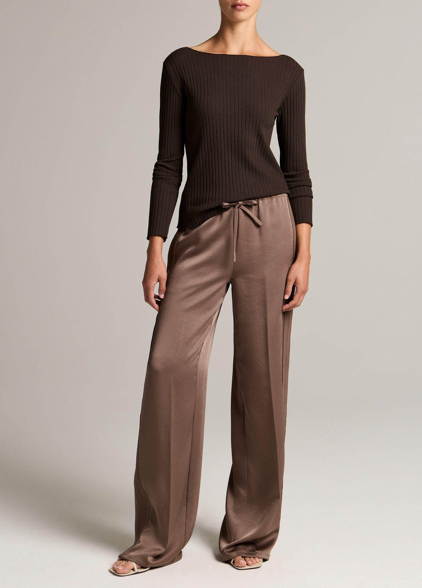 Vince Ribbed Cotton-Blend Slash-Neck Long-Sleeve Top - Long Sleeve