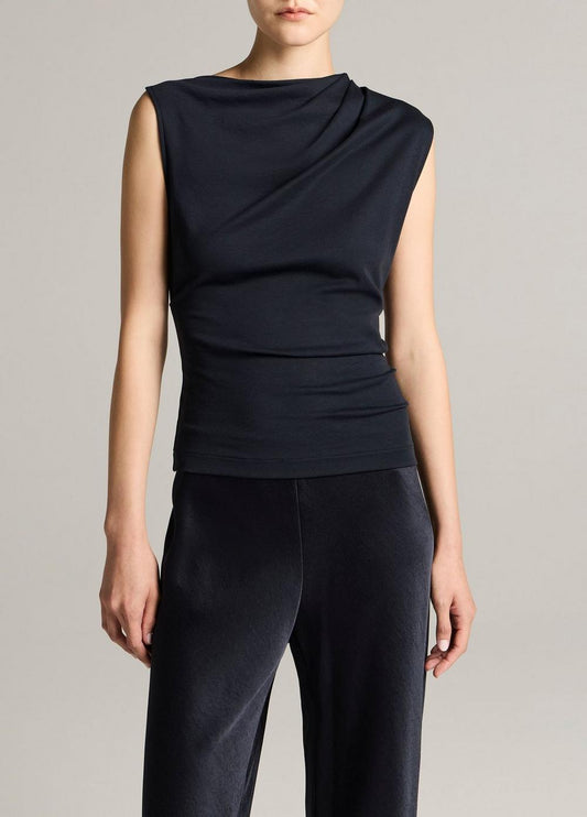 Vince Pima Cotton Draped Sleeveless Top - Tank Tops