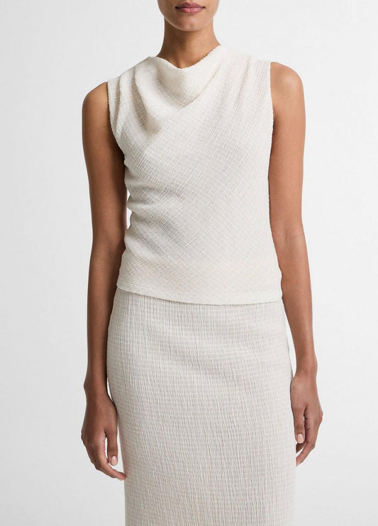 Vince Shadow Grid Cowl-Neck Top - Tank Tops