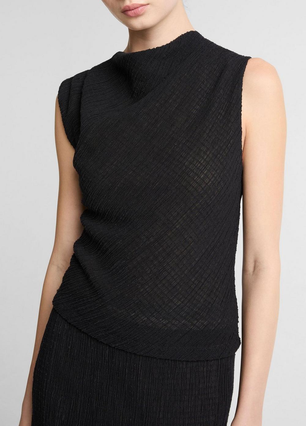 Vince Shadow Grid Cowl-Neck Top - Tank Tops