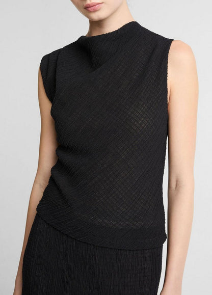 Vince Shadow Grid Cowl-Neck Top - Tank Tops