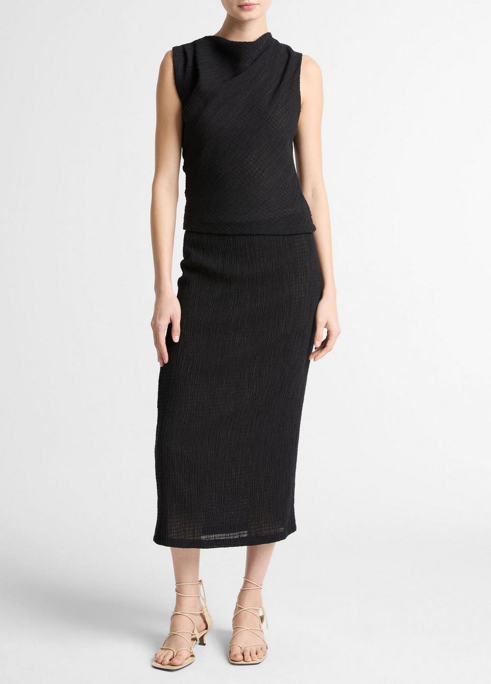 Vince Shadow Grid Cowl-Neck Top - Tank Tops
