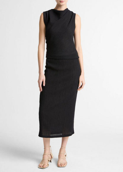 Vince Shadow Grid Cowl-Neck Top - Tank Tops