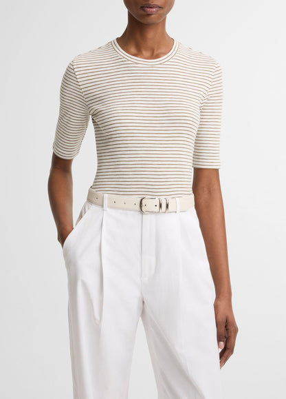 Vince Striped Cotton-Blend Elbow-Sleeve T-Shirt - Short Sleeve