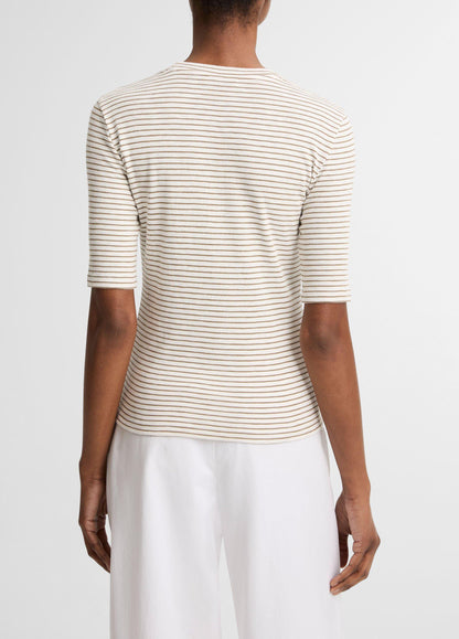 Vince Striped Cotton-Blend Elbow-Sleeve T-Shirt - Short Sleeve