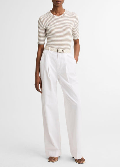 Vince Striped Cotton-Blend Elbow-Sleeve T-Shirt - Short Sleeve