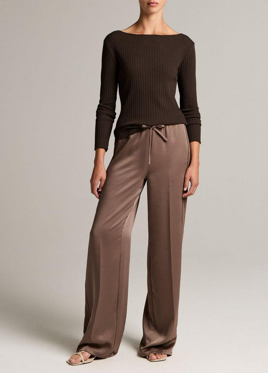 Vince Mid-Rise Shine Crepe Pull-On Pant - Wide Leg