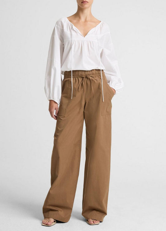 Vince Cotton Double-Waist Drawstring Pant - Wide Leg