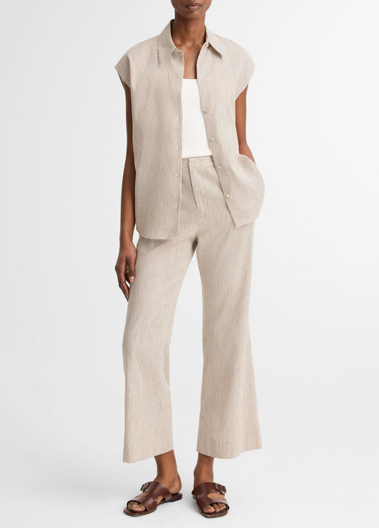 Vince Ticking Stripe Linen-Cotton Low-Rise Crop Flare Trouser - Trousers