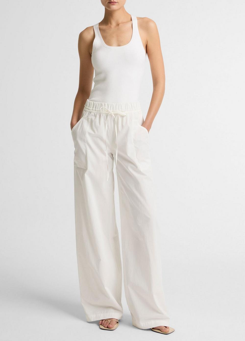 Vince Cotton Double-Waist Drawstring Pant - Wide Leg
