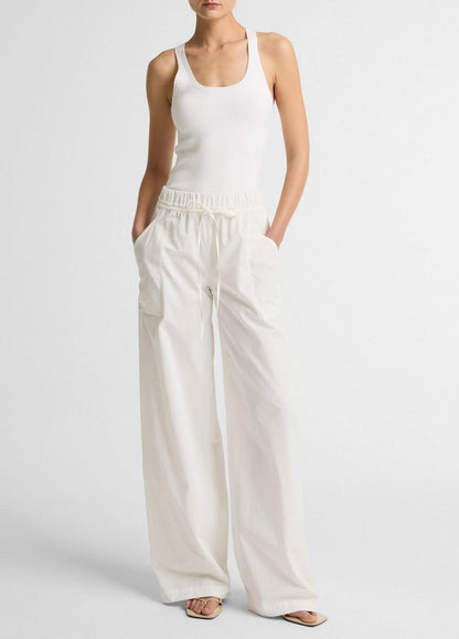 Vince Cotton Double-Waist Drawstring Pant - Wide Leg