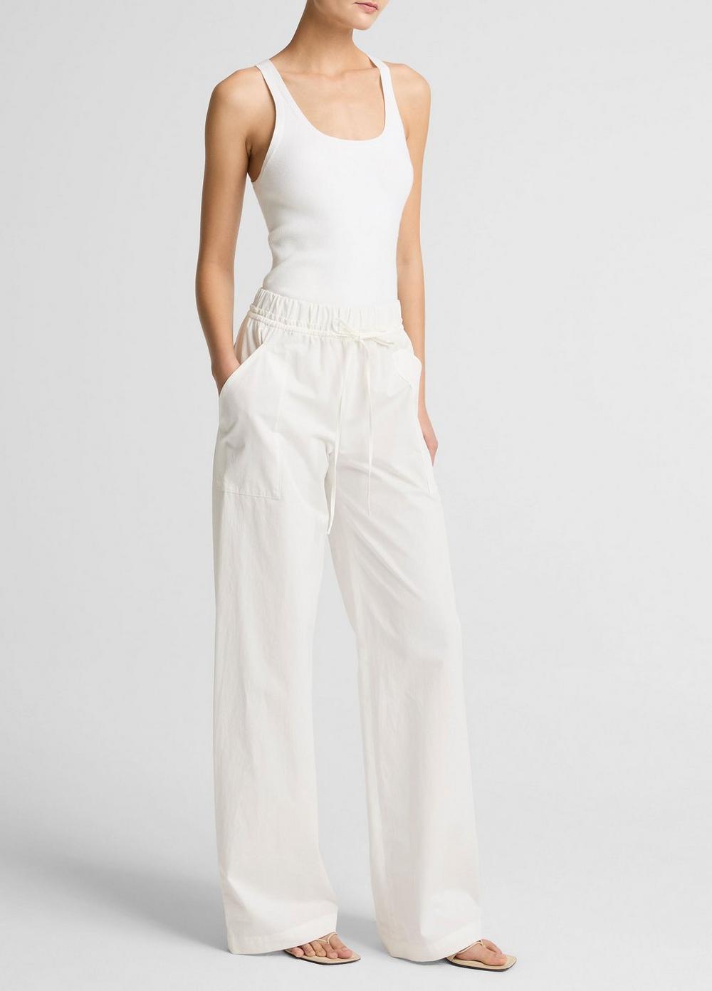 Vince Cotton Double-Waist Drawstring Pant - Wide Leg