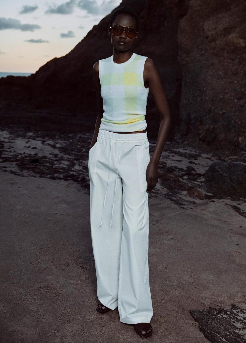 Vince Cotton Double-Waist Drawstring Pant - Wide Leg