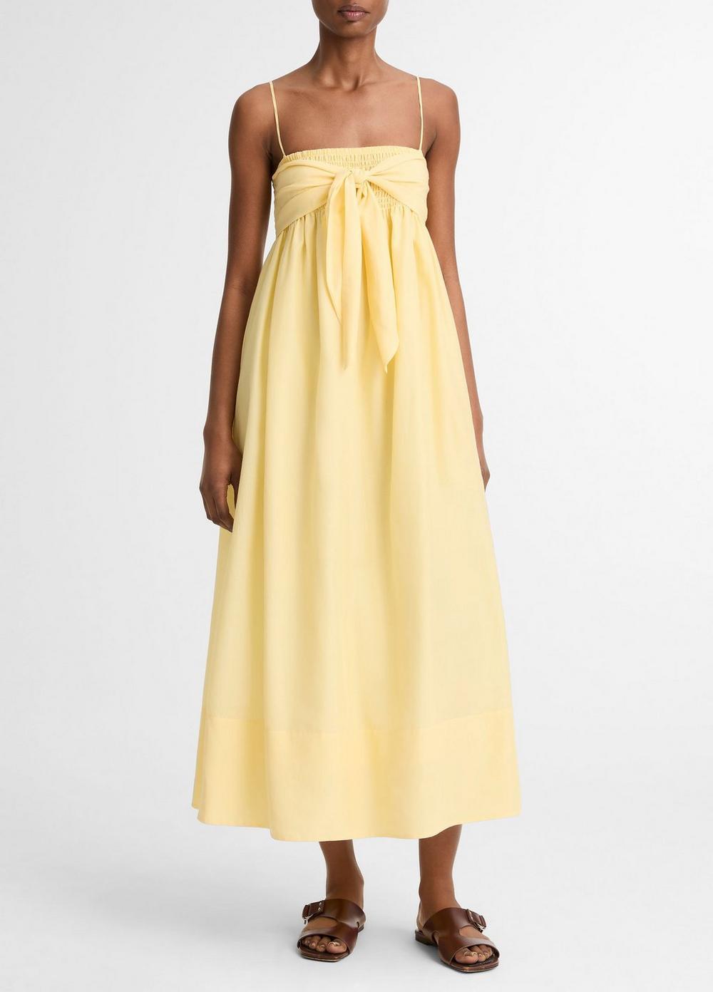 Vince Cotton-Silk Tie Smocked Dress - Dresses