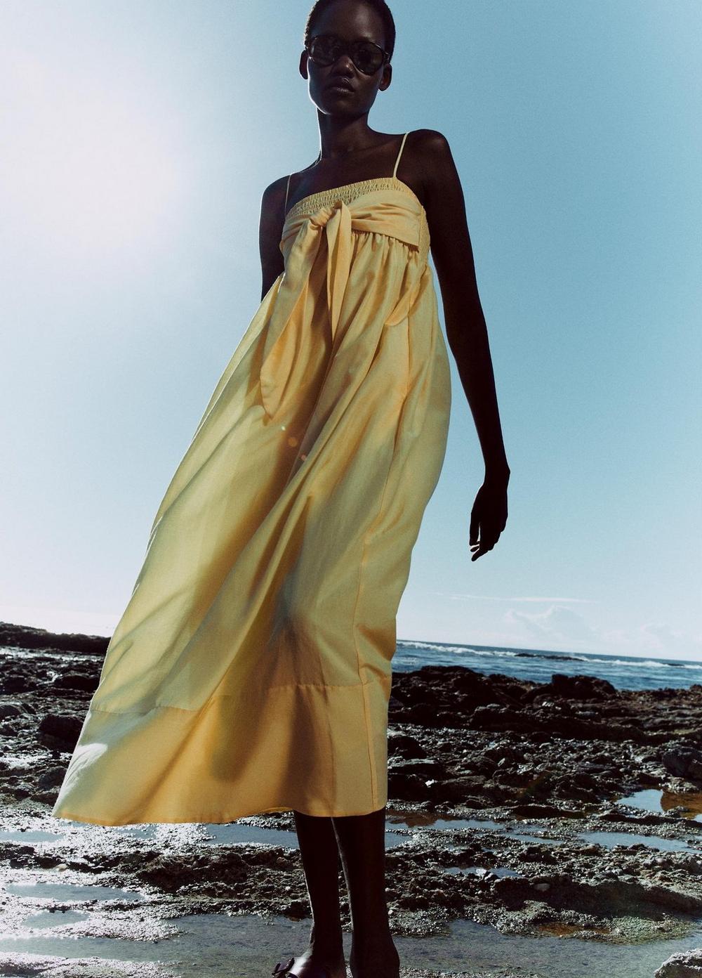 Vince Cotton-Silk Tie Smocked Dress - Dresses