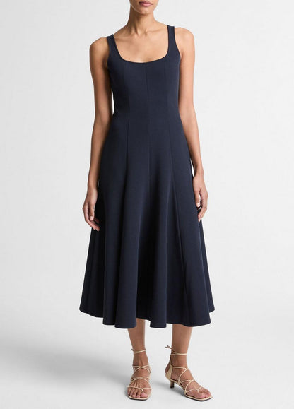 Vince Seamed Cotton-Blend Square-Neck Dress - Dresses