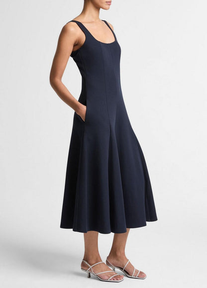 Vince Seamed Cotton-Blend Square-Neck Dress - Dresses