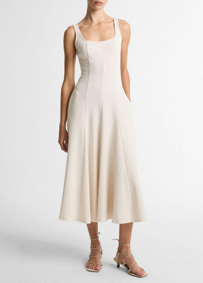 Vince Seamed Cotton-Blend Square-Neck Dress - Dresses
