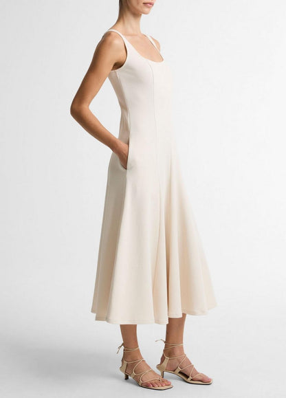 Vince Seamed Cotton-Blend Square-Neck Dress - Dresses