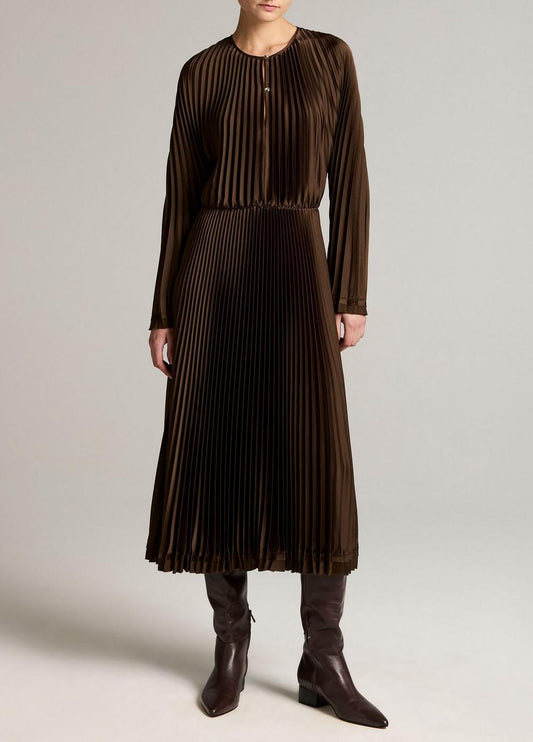 Vince Contrast-Trim Pleated Satin Dress - Dresses