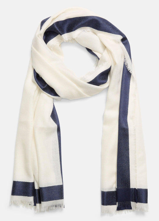 Vince Border-Stripe Cashmere-Silk Satin Scarf - Scarves & Hats