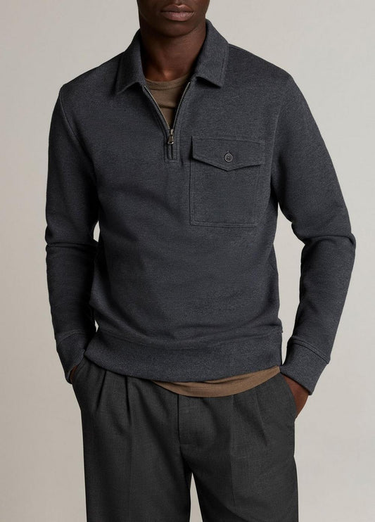 Vince Double-Knit Piqué Zip Polo Pullover - Henleys & Polos