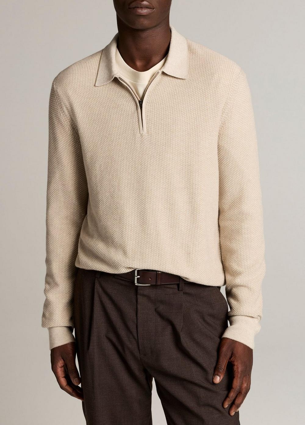 Vince Geo-Jacquard Wool-Blend Zip Polo Sweater - Quarter Zip