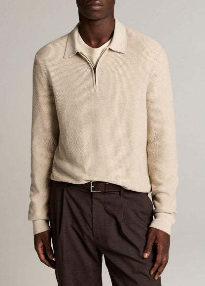 Vince Geo-Jacquard Wool-Blend Zip Polo Sweater - Quarter Zip