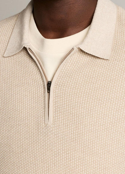 Vince Geo-Jacquard Wool-Blend Zip Polo Sweater - Quarter Zip