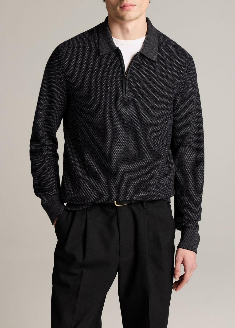 Vince Geo-Jacquard Wool-Blend Zip Polo Sweater - Quarter Zip