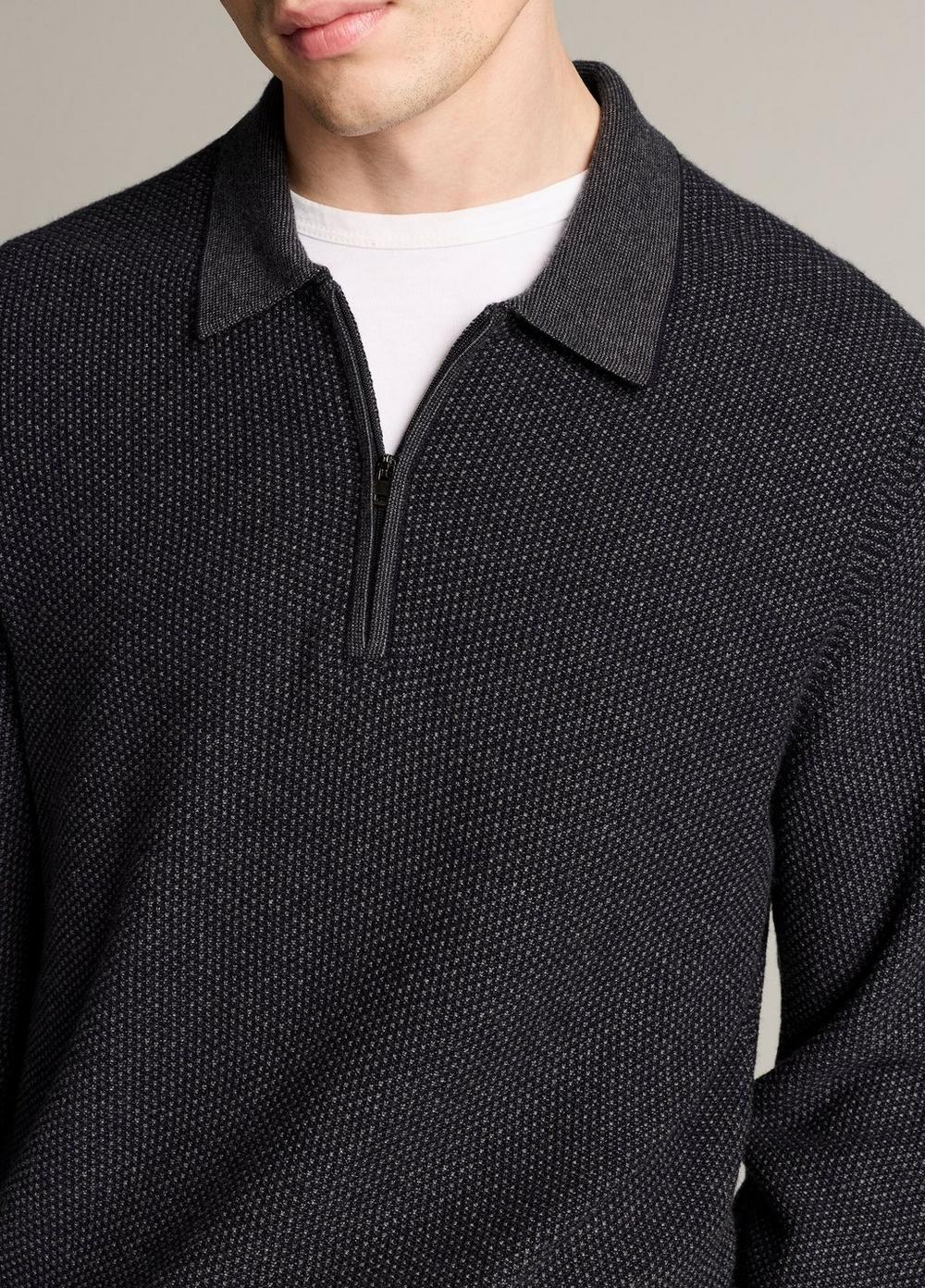 Vince Geo-Jacquard Wool-Blend Zip Polo Sweater - Quarter Zip