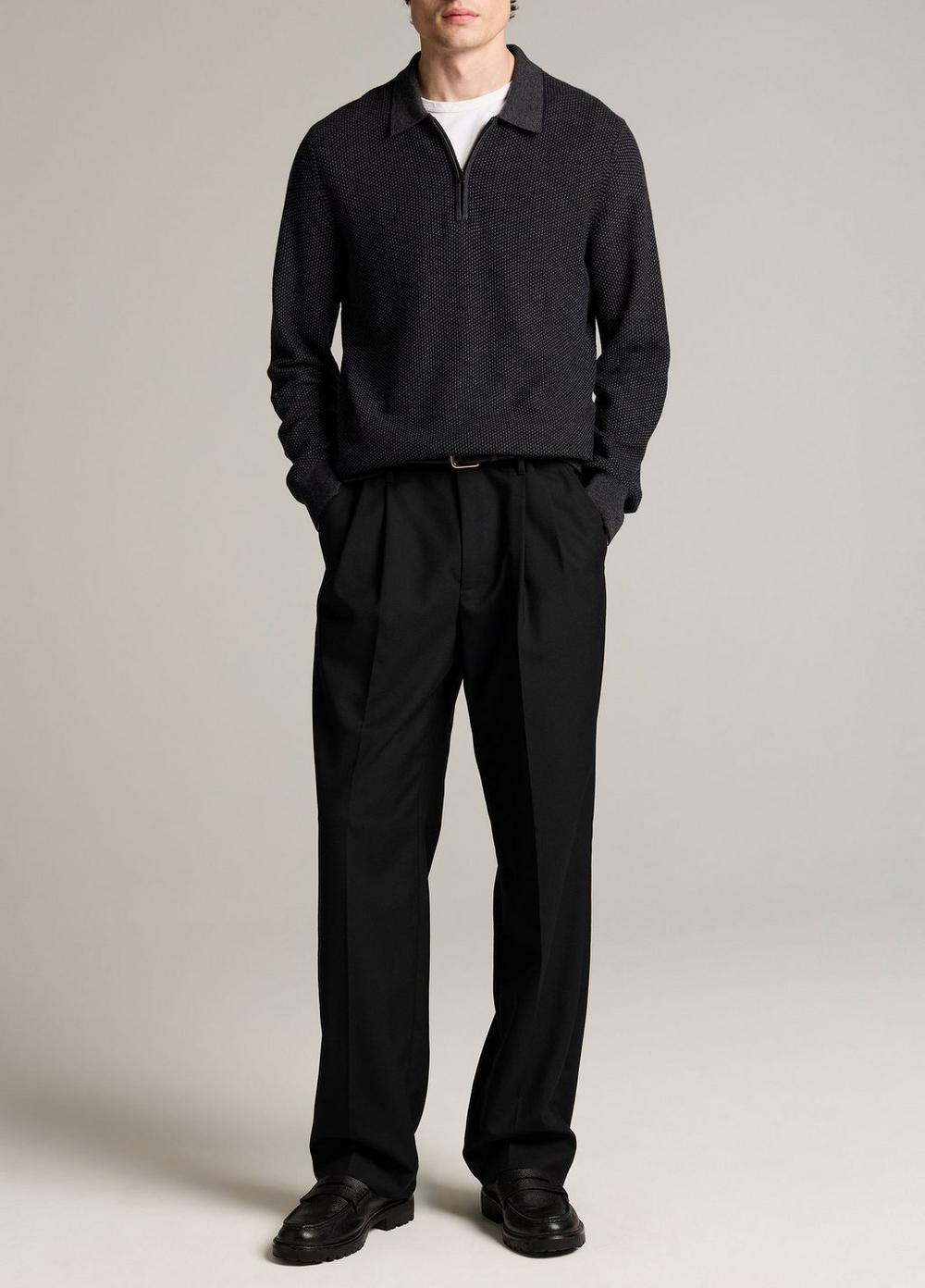 Vince Geo-Jacquard Wool-Blend Zip Polo Sweater - Quarter Zip