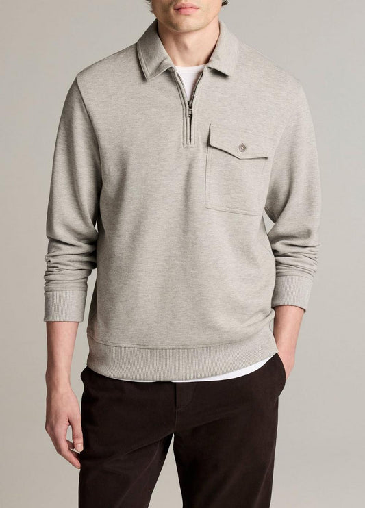 Vince Double-Knit Piqué Zip Polo Pullover - Henleys & Polos