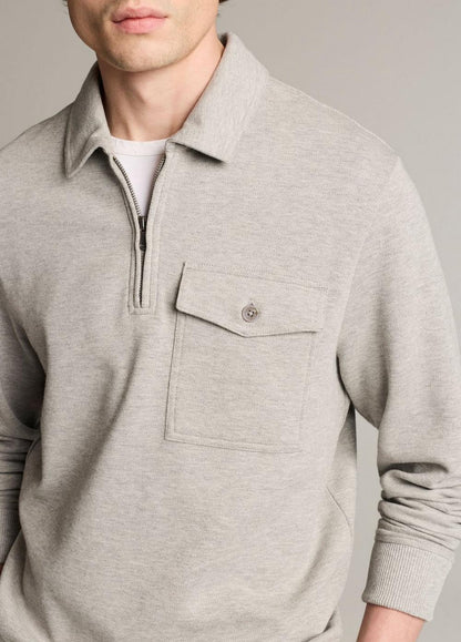 Vince Double-Knit Piqué Zip Polo Pullover - Henleys & Polos
