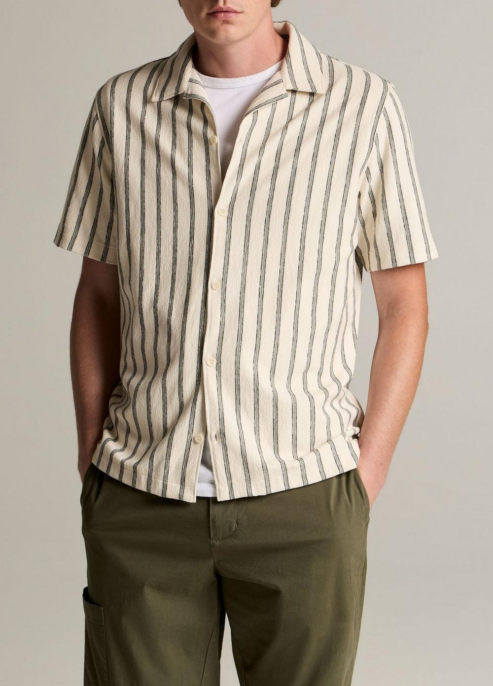 Vince Striped Cotton Terry Cabana Shirt - Short Sleeve