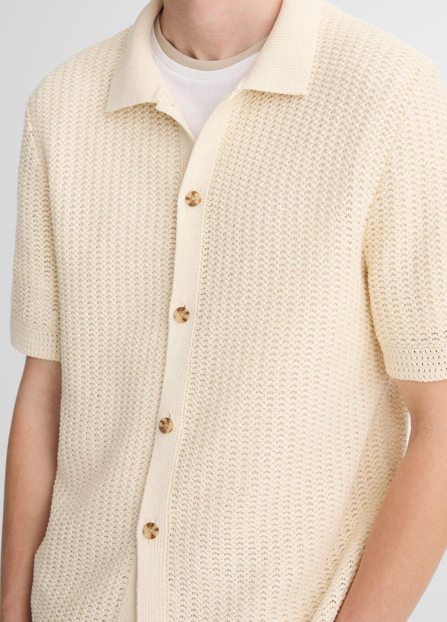 Vince Cotton Crochet Button-Front Shirt - Short Sleeve
