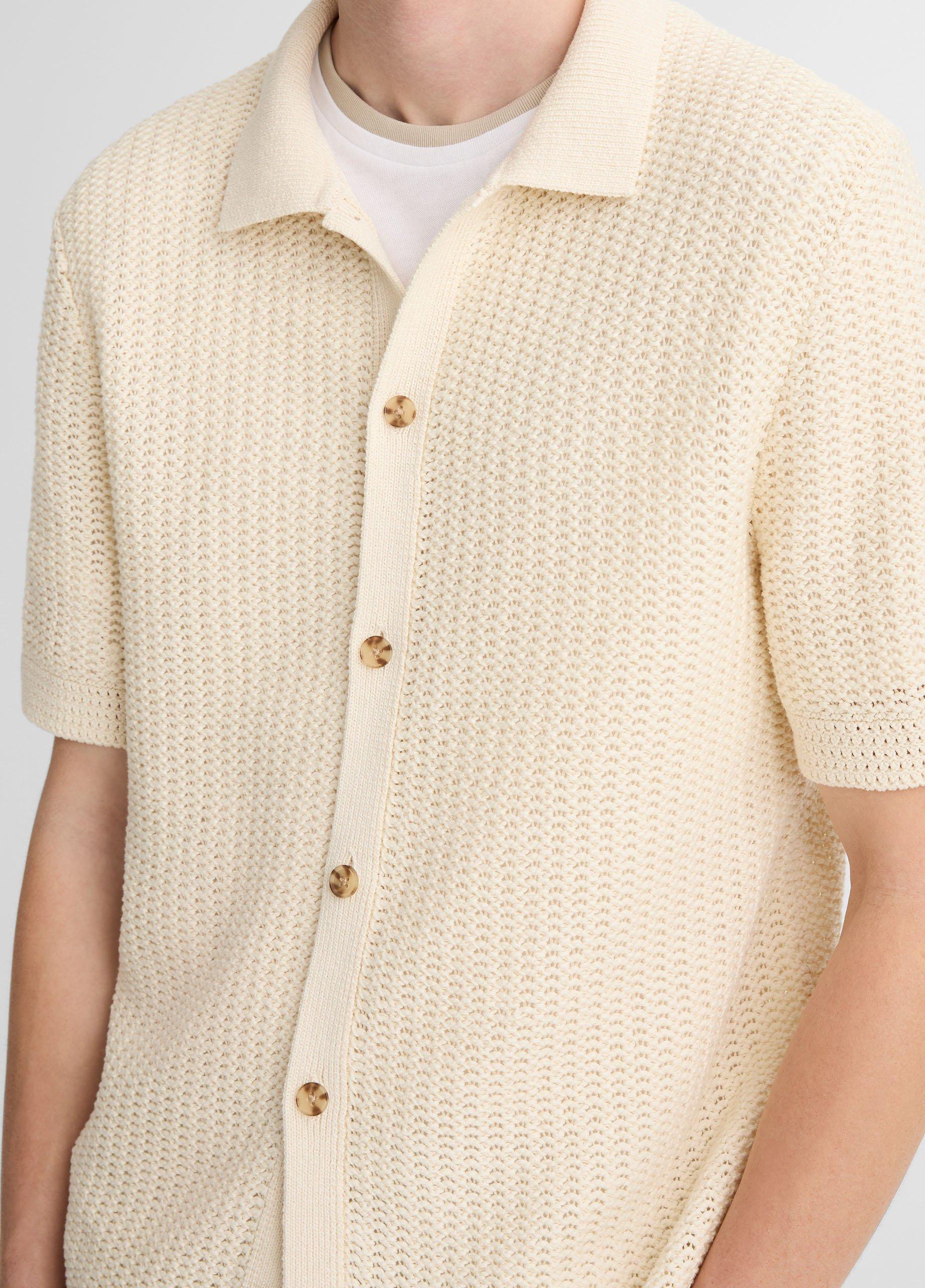 Vince Cotton Crochet Button-Front Shirt - Short Sleeve