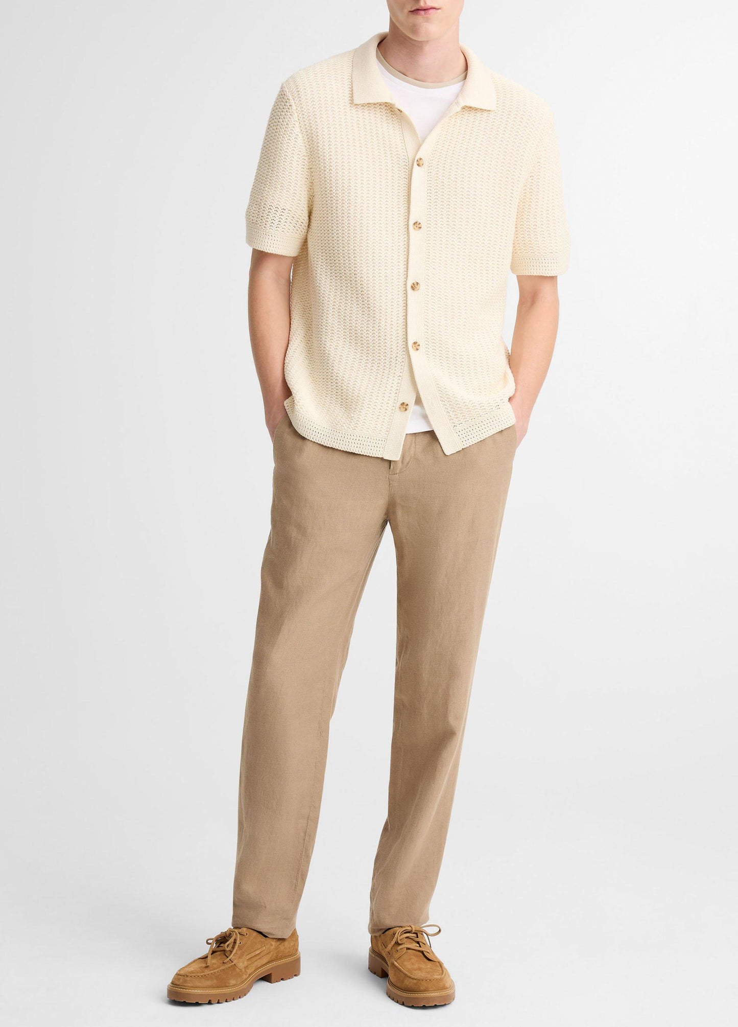 Vince Cotton Crochet Button-Front Shirt - Short Sleeve
