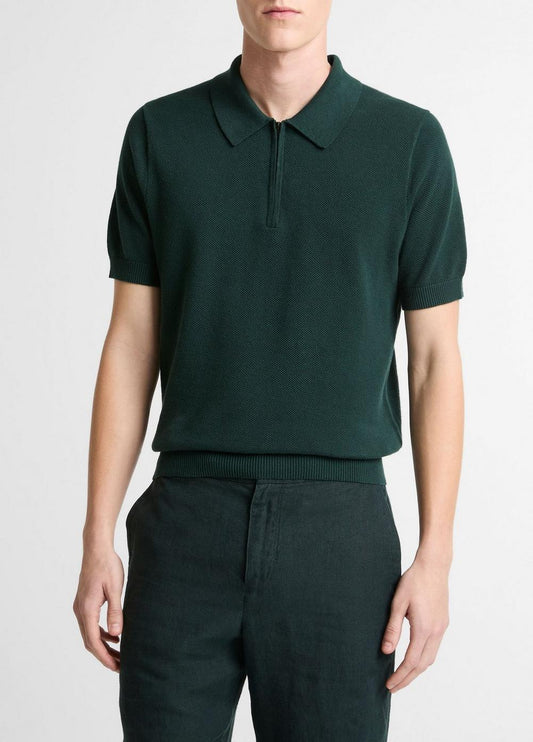 Vince Cotton-Cashmere Piqué Zip Polo Sweater - Quarter Zip