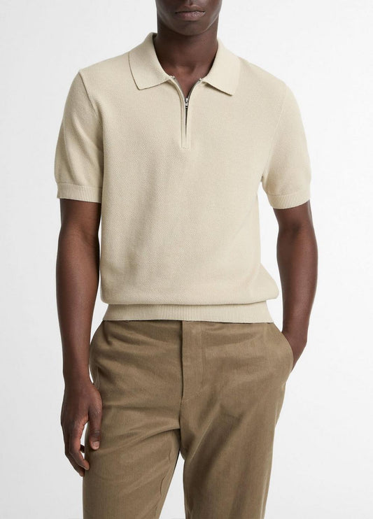 Vince Cotton-Cashmere Piqué Zip Polo Sweater - Quarter Zip