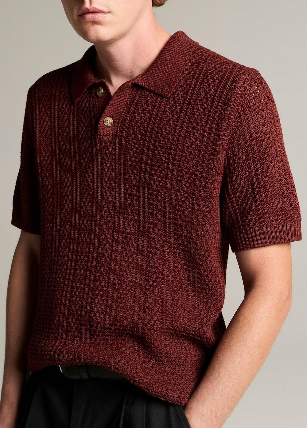 Vince Seed-Stitch Rib Cotton Polo Sweater - Sweaters