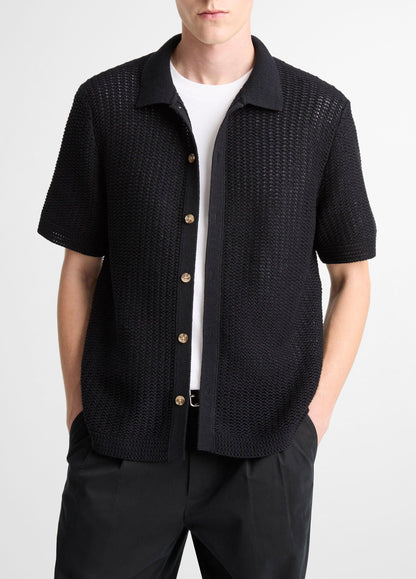 Vince Cotton Crochet Button-Front Shirt - Short Sleeve