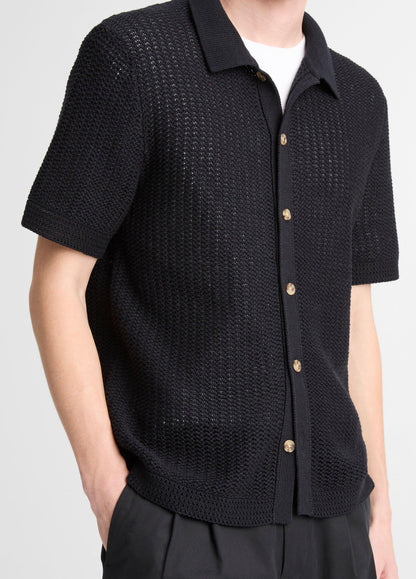 Vince Cotton Crochet Button-Front Shirt - Short Sleeve