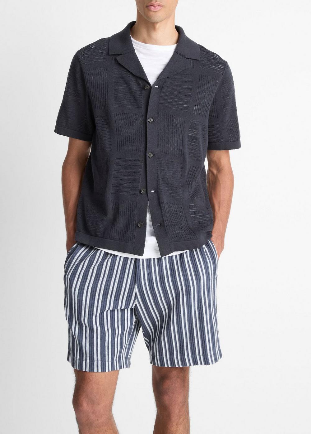 Vince Patchwork Pointelle Short-Sleeve Shirt - Short Sleeve